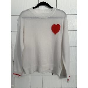 Valentines Day Small Crewneck Sweater Red Heart Detail Cozy Minimalist Romantic